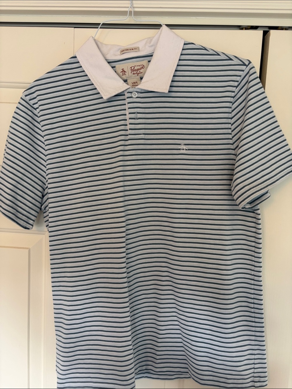 Original Penguin Light Blue & White Striped Polo